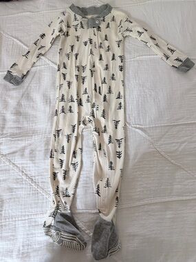 Burt's Bees Cream Footed One-Piece Pajamas with Black Tree Print